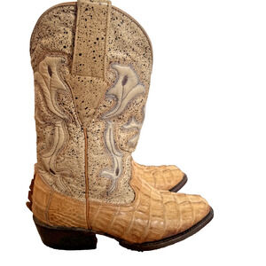 Vintage Women’s Sz 8 Genuine Crocodile & Embossed Leather Cowboy Boots New Soles